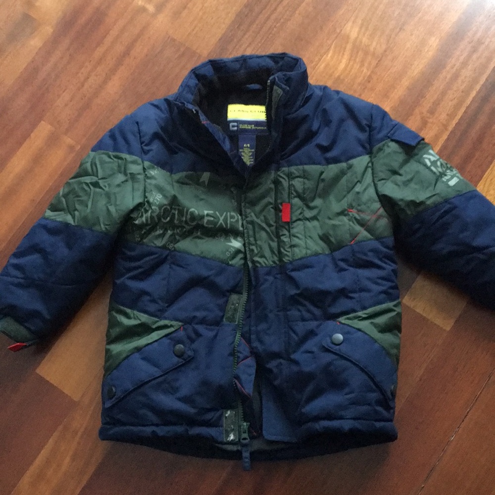 Kids Navy & Olive Puffer Jacket -